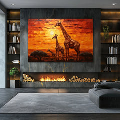 Sunset of Giants Giraffe Canvas Wall Art Print And Mounted