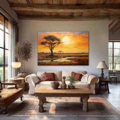 Sunset In The Savannah Canvas Wall Art Print And Mounted