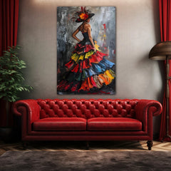 Fiery Colors Dress Woman Canvas Wall Art Print And Mounted