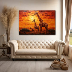 Sunset of Giants Giraffe Canvas Wall Art Print And Mounted