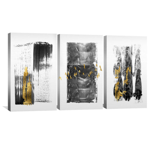 Gold Smear 3 Piece Abstract Canvas Wall Art For Living Room Bedroom Office Home Decoration