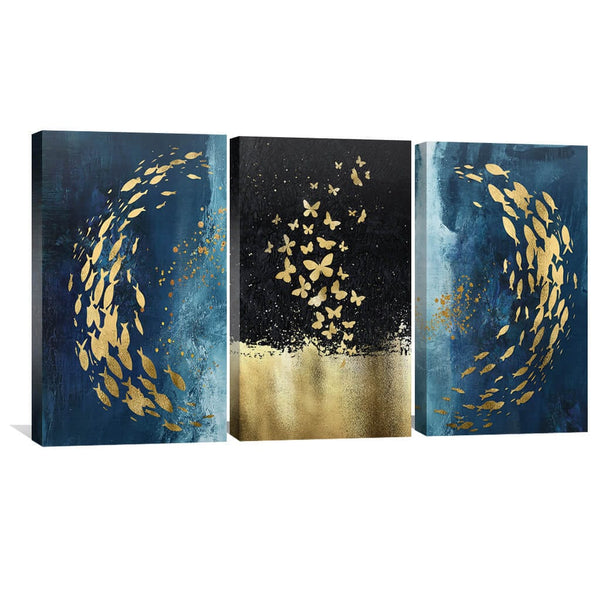 Golden Fish Abstract Canvas Wall Art For Living Room Bedroom Office Home Decoration