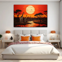 African Sunset Canvas Wall Art Print And Mounted