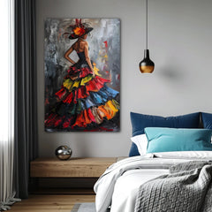 Fiery Colors Dress Woman Canvas Wall Art Print And Mounted