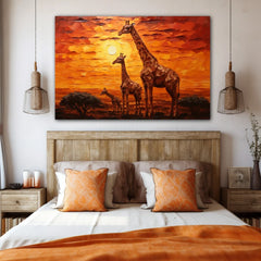Sunset of Giants Giraffe Canvas Wall Art Print And Mounted