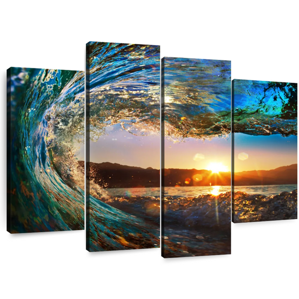 Ocean Wave Sunset 4 Piece Canvas Wall Art For Living Room Bedroom Office Home Decoration