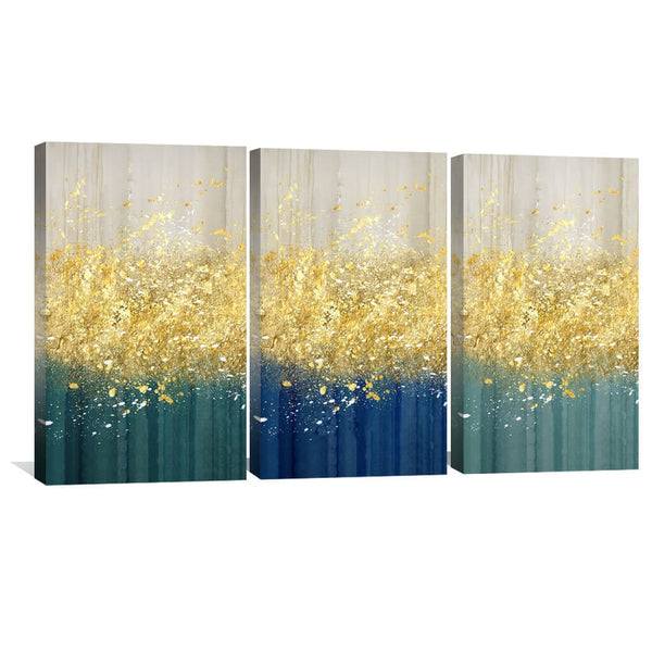 The Golden Splash 3 Piece Abstract Canvas Wall Art For Living Room Bedroom Office Home Decoration